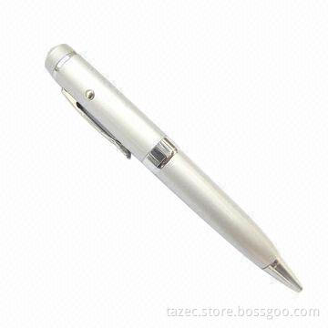 Pen-shaped USB Flash Drive with Laser Light, Available in Various Logos